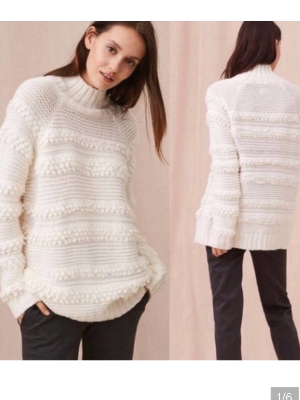 Lou & Grey Snowbird Pom-Pom Textured Turtleneck Sweater- worn about 4-5 times